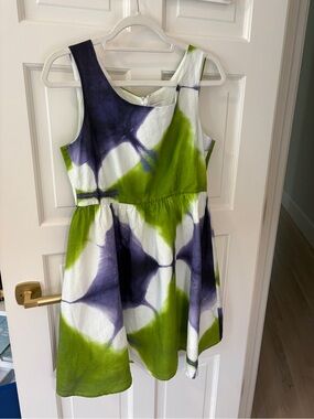 Busayo Tie-Dye Green & Purple Cotton Linen Sundress SZ 10